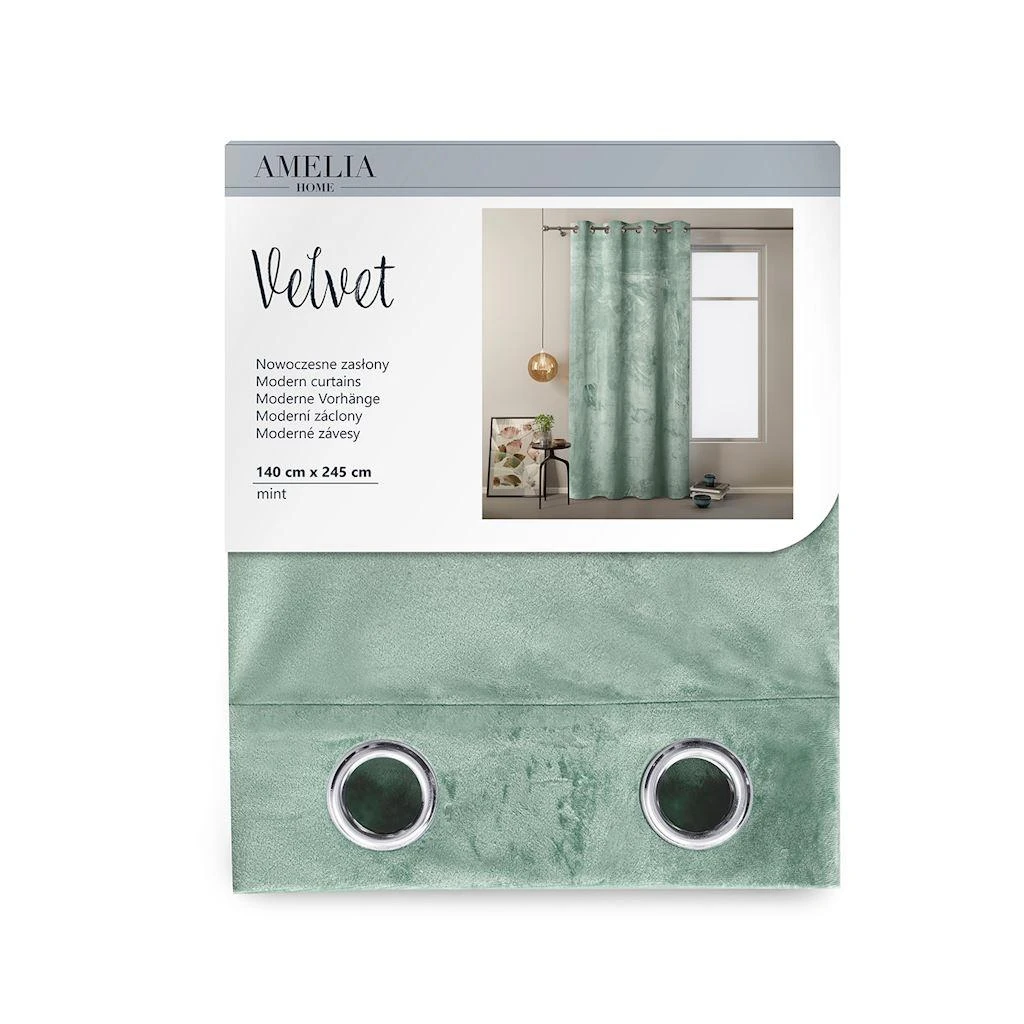 Naktinė užuolaida su žiedais AmeliaHome VELVET 140X245 cm, 1 vnt., spalva: mėtų
