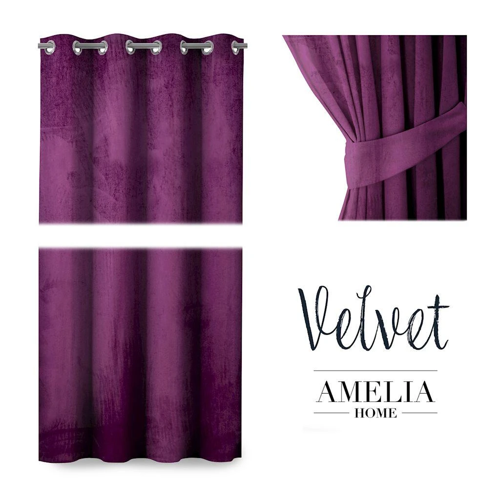 Naktinė užuolaida su žiedais AmeliaHome VELVET 140X245 cm, 1 vnt., spalva: slyvų