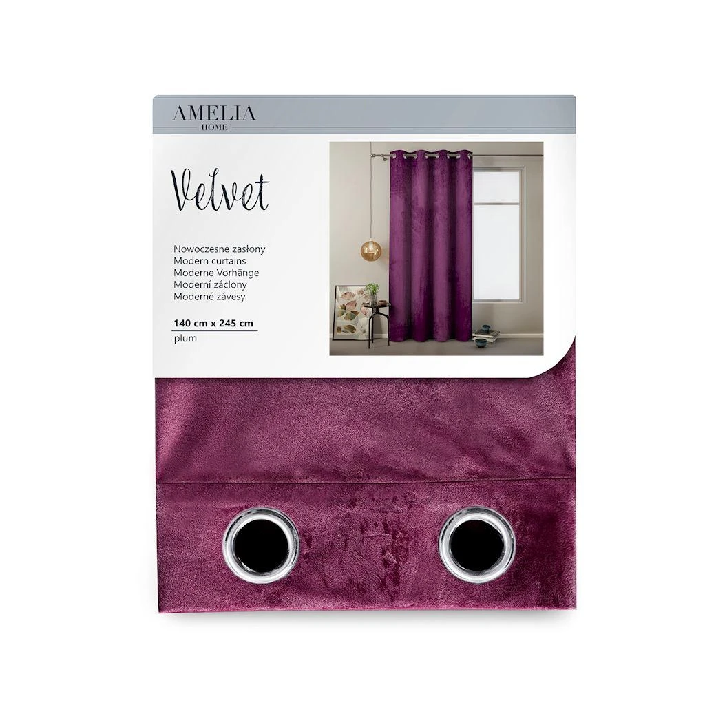 Naktinė užuolaida su žiedais AmeliaHome VELVET 140X245 cm, 1 vnt., spalva: slyvų