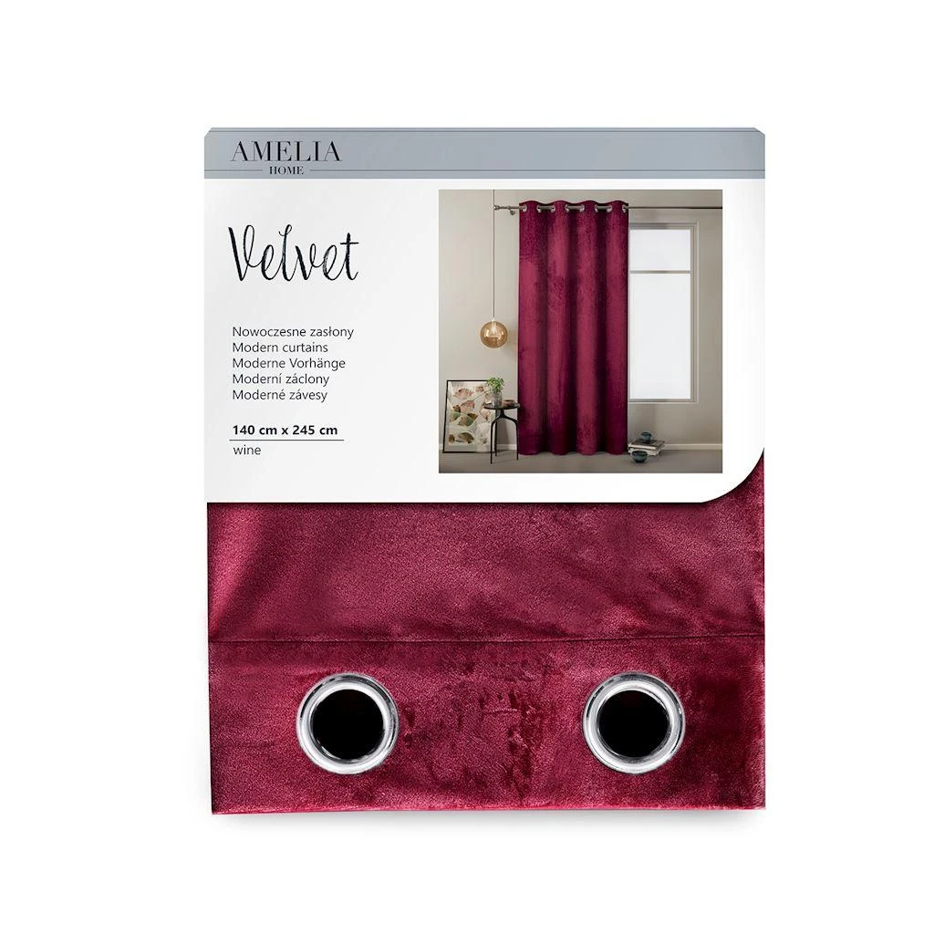 Naktinė užuolaida su žiedais AmeliaHome VELVET 140X245 cm, 1 vnt., spalva: vyno