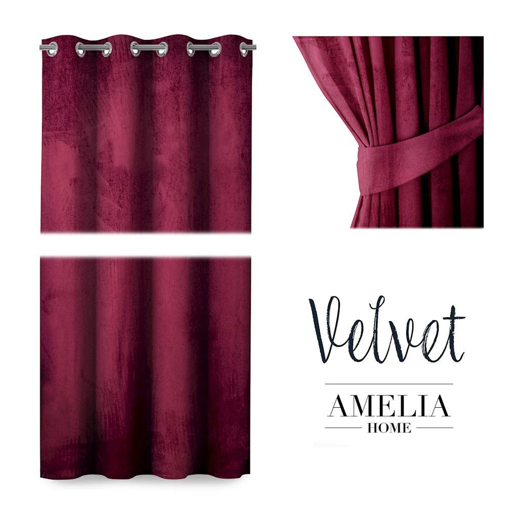 Naktinė užuolaida su žiedais AmeliaHome VELVET 140X245 cm, 1 vnt., spalva: vyno