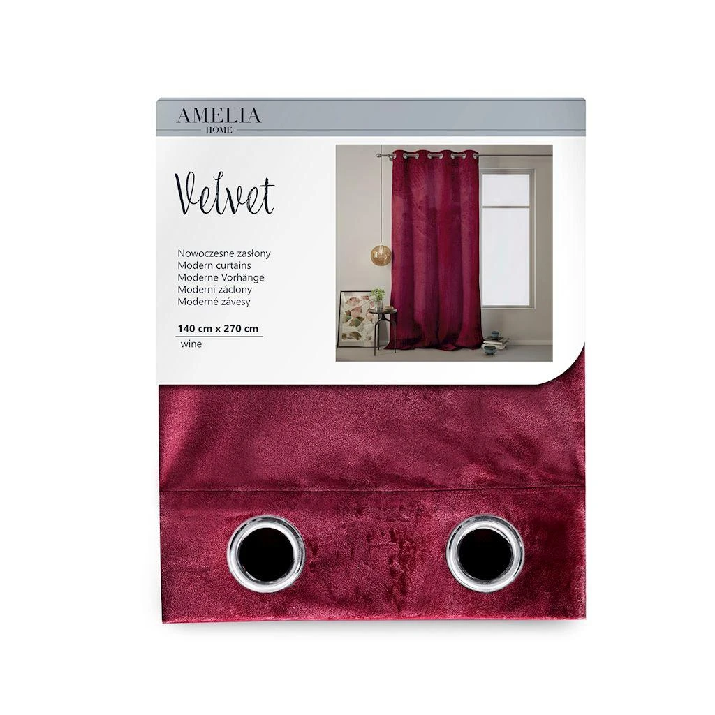 Naktinė užuolaida su žiedais AmeliaHome VELVET 140X270 cm, 1 vnt., spalva: vyno