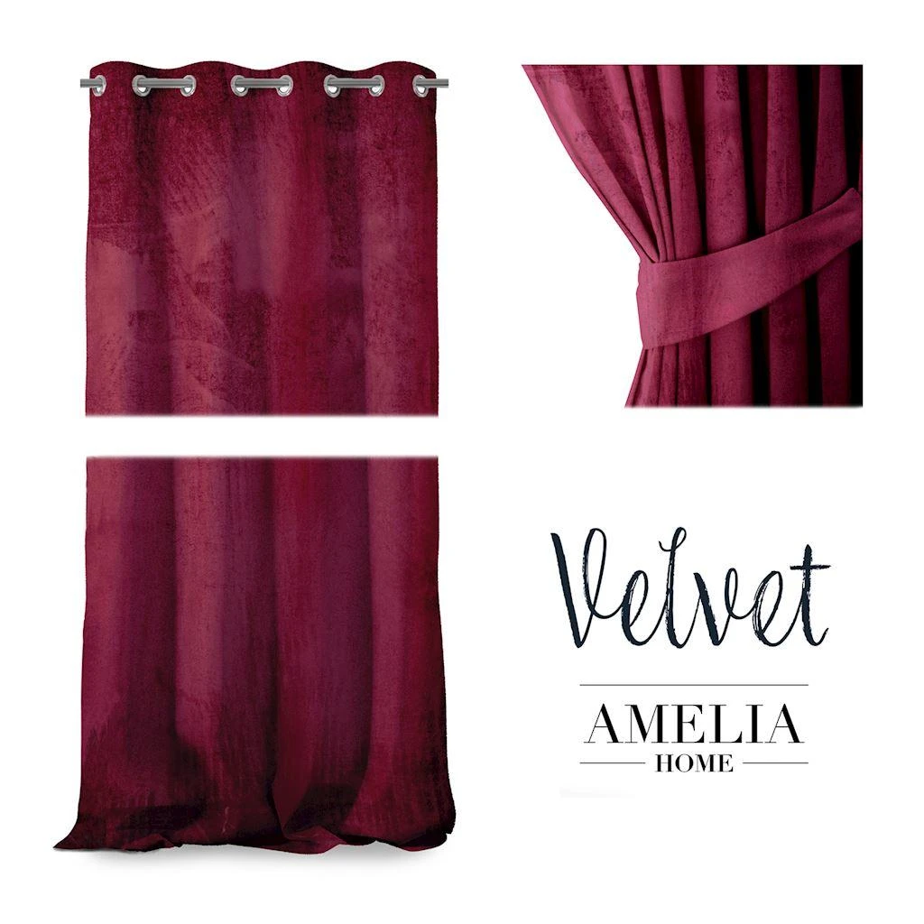 Naktinė užuolaida su žiedais AmeliaHome VELVET 140X270 cm, 1 vnt., spalva: vyno