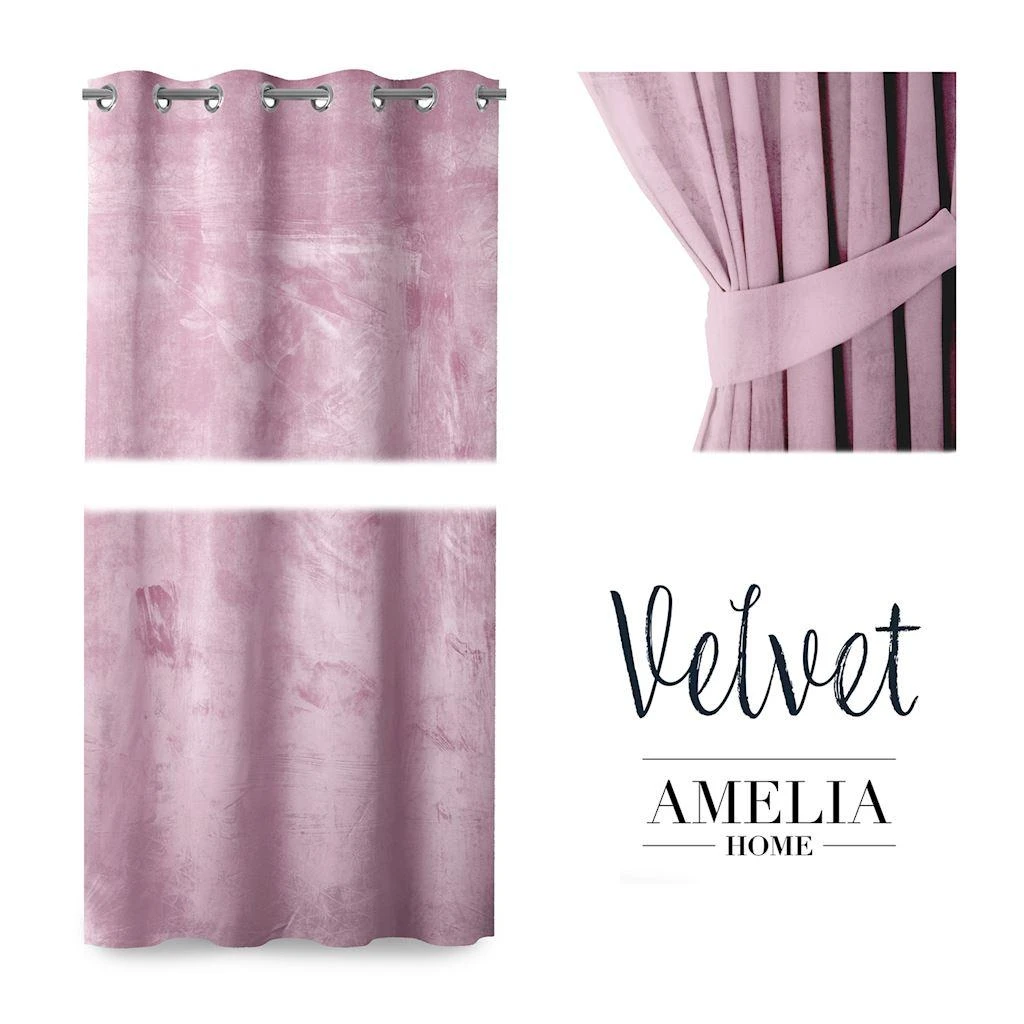 Naktinė užuolaida su žiedais AmeliaHome VELVET 140X245 cm, 1 vnt., spalva: rožinė