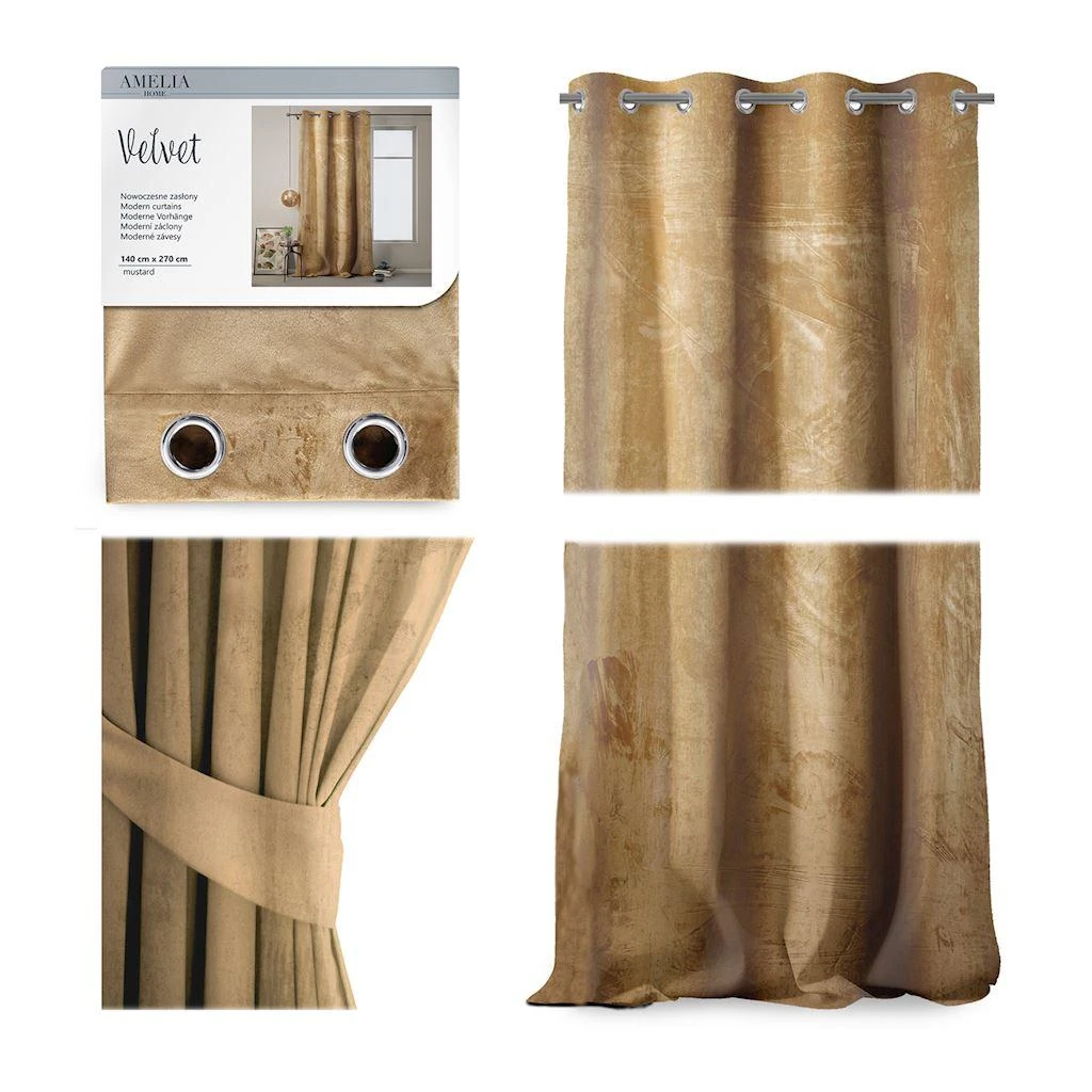 Naktinė užuolaida su žiedais AmeliaHome VELVET 140X270 cm, 1 vnt., spalva: garstyčių