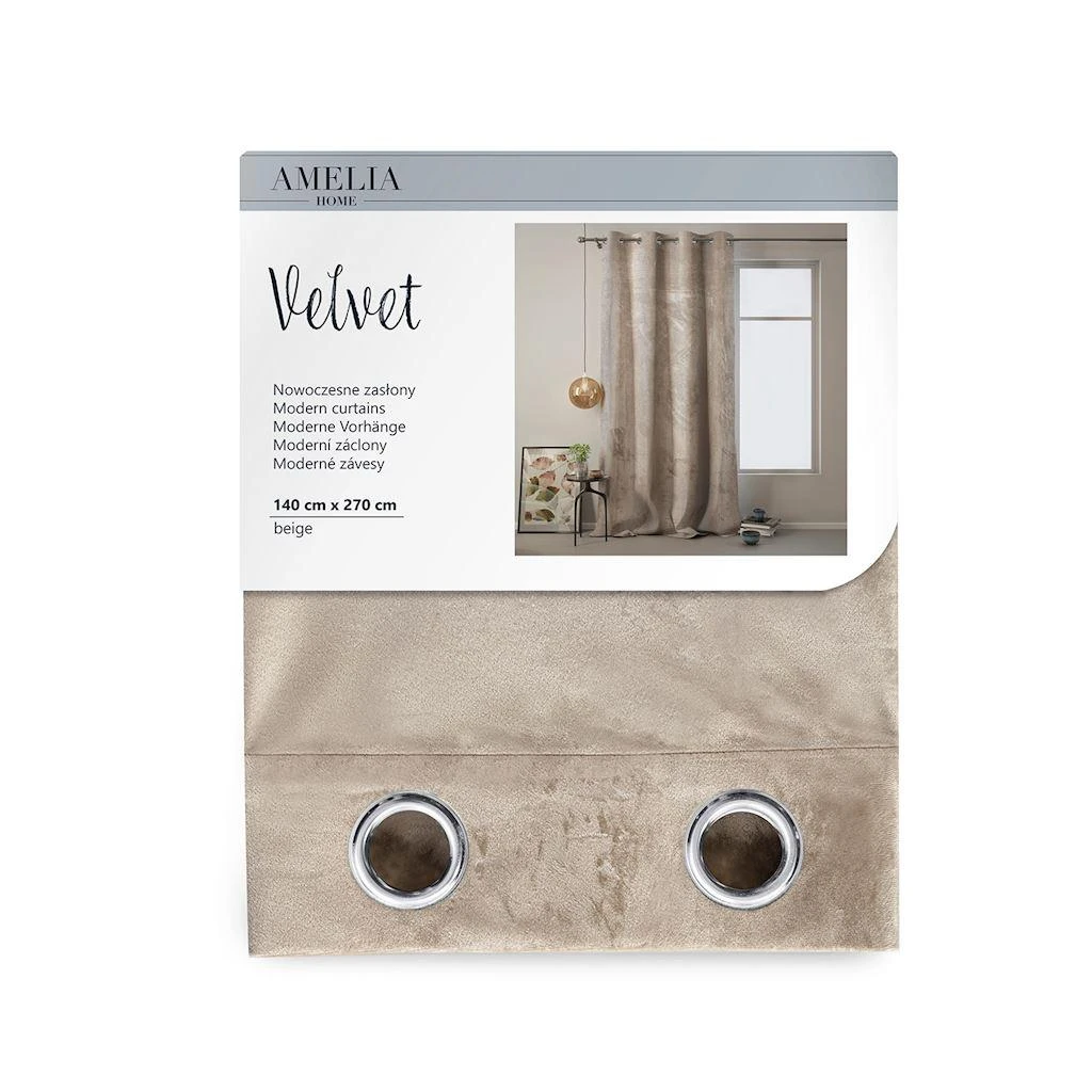 Naktinė užuolaida su žiedais AmeliaHome VELVET 140X270 cm, 1 vnt., spalva: smėlio