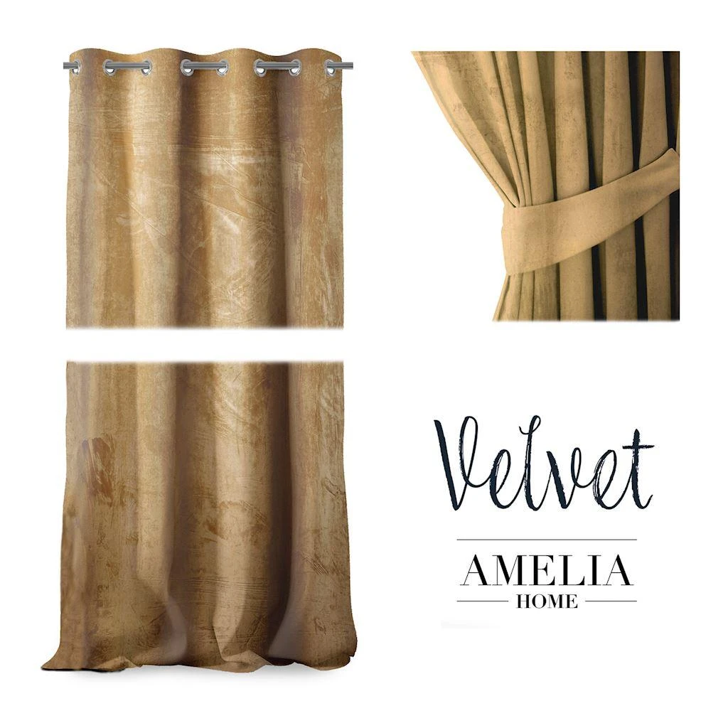 Naktinė užuolaida su žiedais AmeliaHome VELVET 140X270 cm, 1 vnt., spalva: garstyčių
