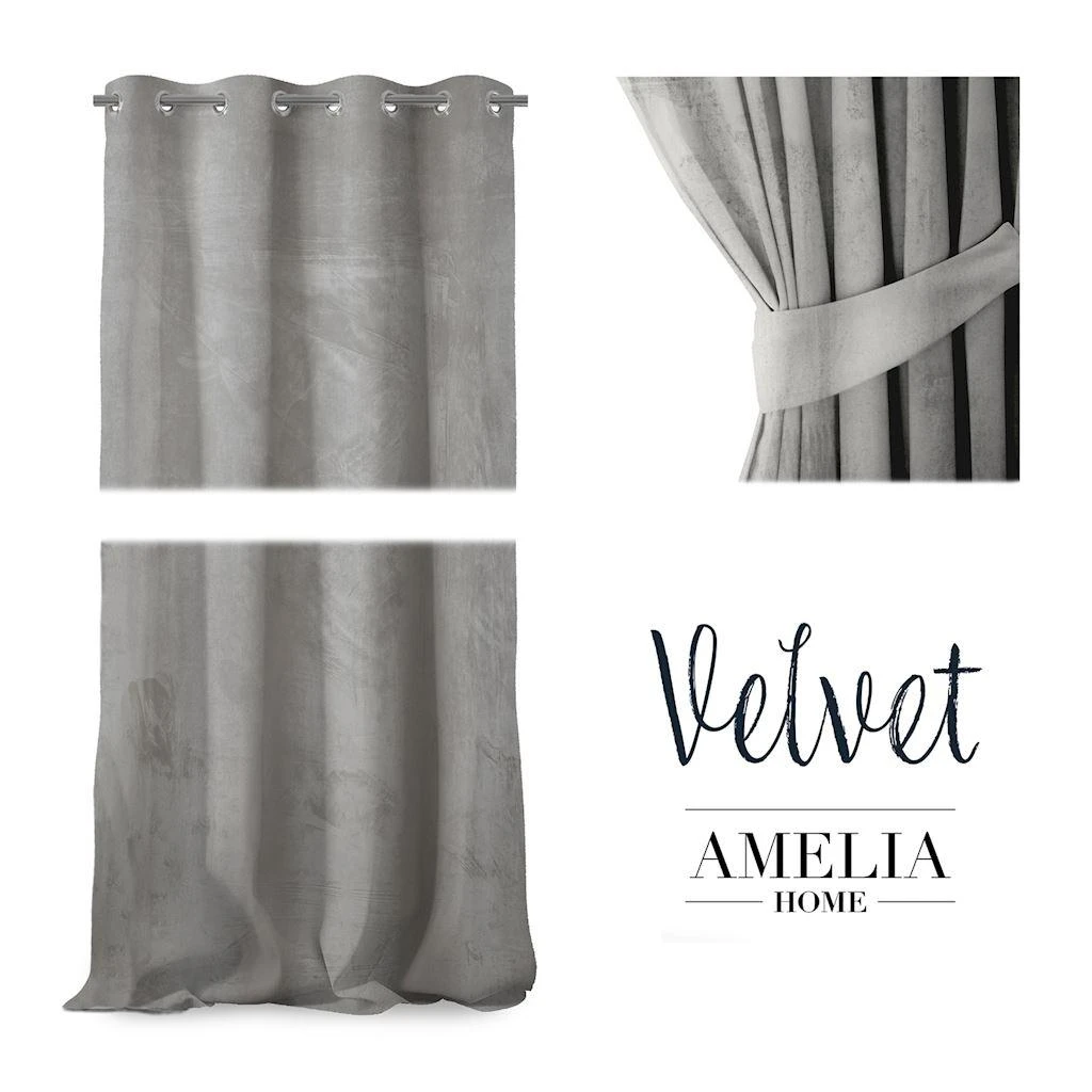 Naktinė užuolaida su žiedais AmeliaHome VELVET 140X270 cm, 1 vnt., spalva: sidabro