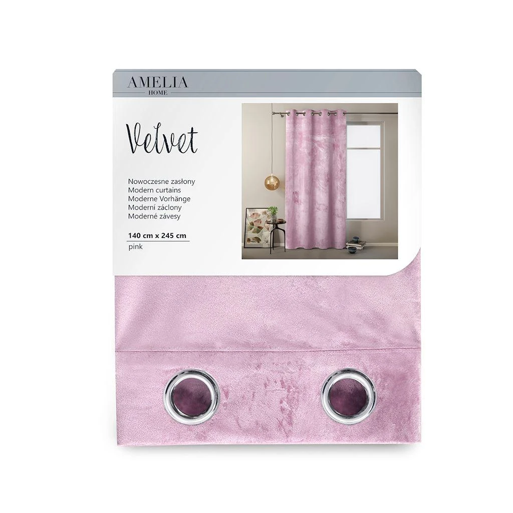 Naktinė užuolaida su žiedais AmeliaHome VELVET 140X245 cm, 1 vnt., spalva: rožinė