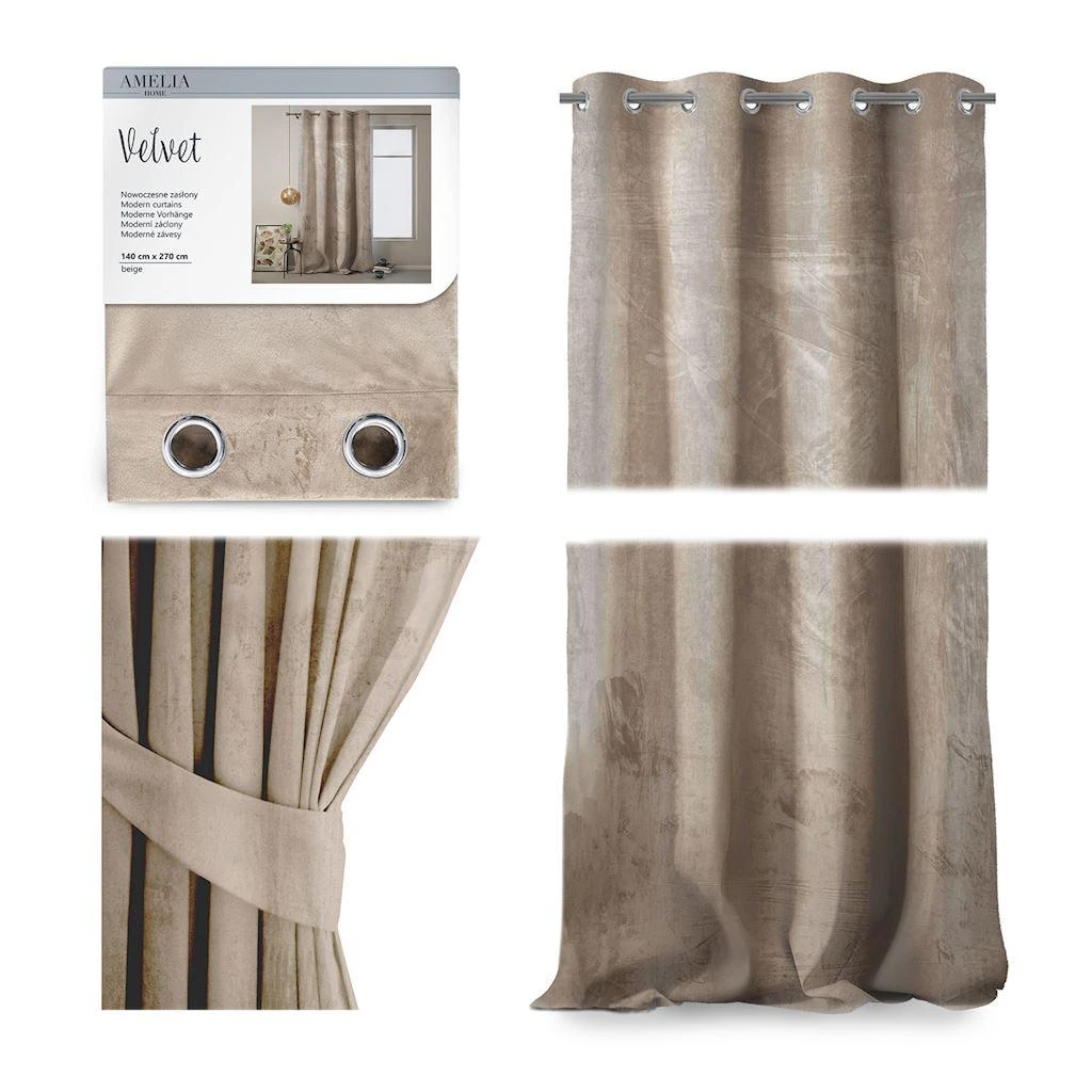 Naktinė užuolaida su žiedais AmeliaHome VELVET 140X270 cm, 1 vnt., spalva: smėlio