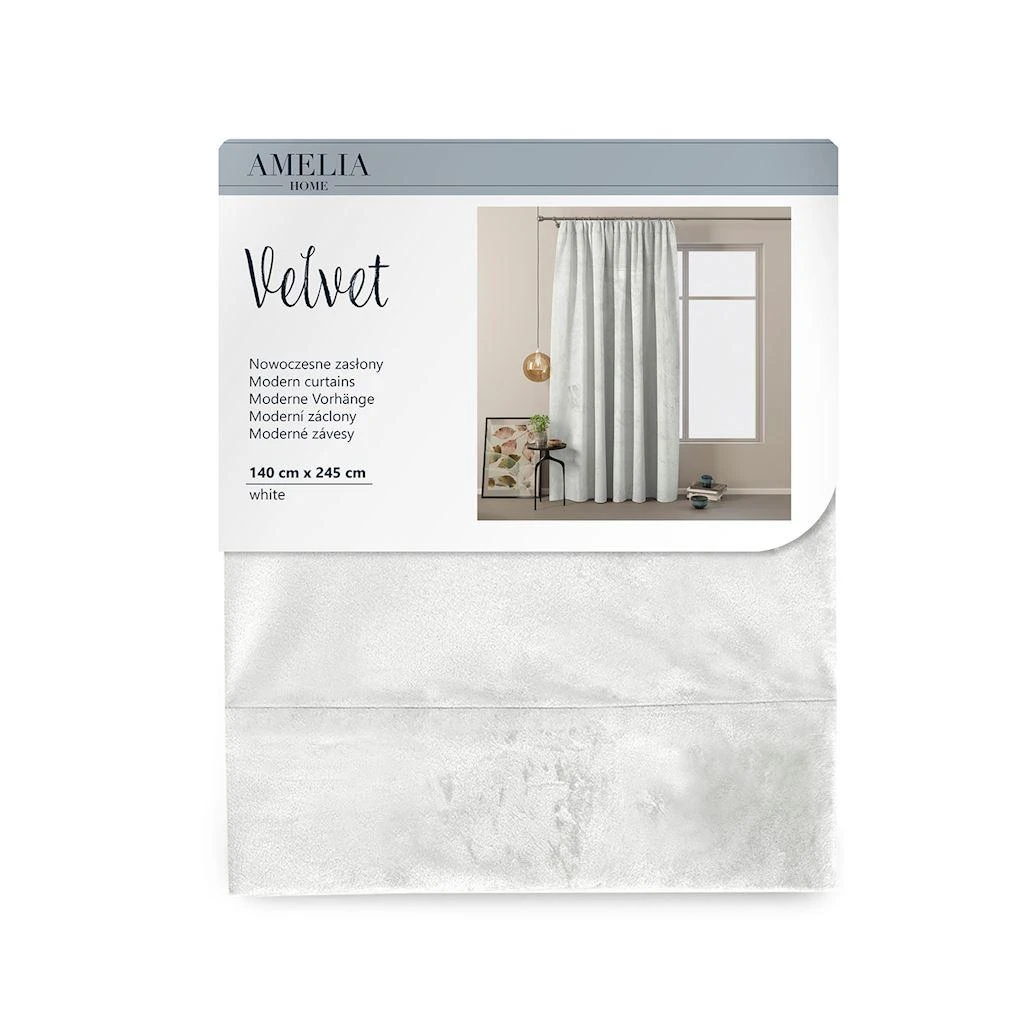 Naktinė užuolaida AmeliaHome VELVET 140X245 cm, 1 vnt., juosta/kabliukai, spalva: balta