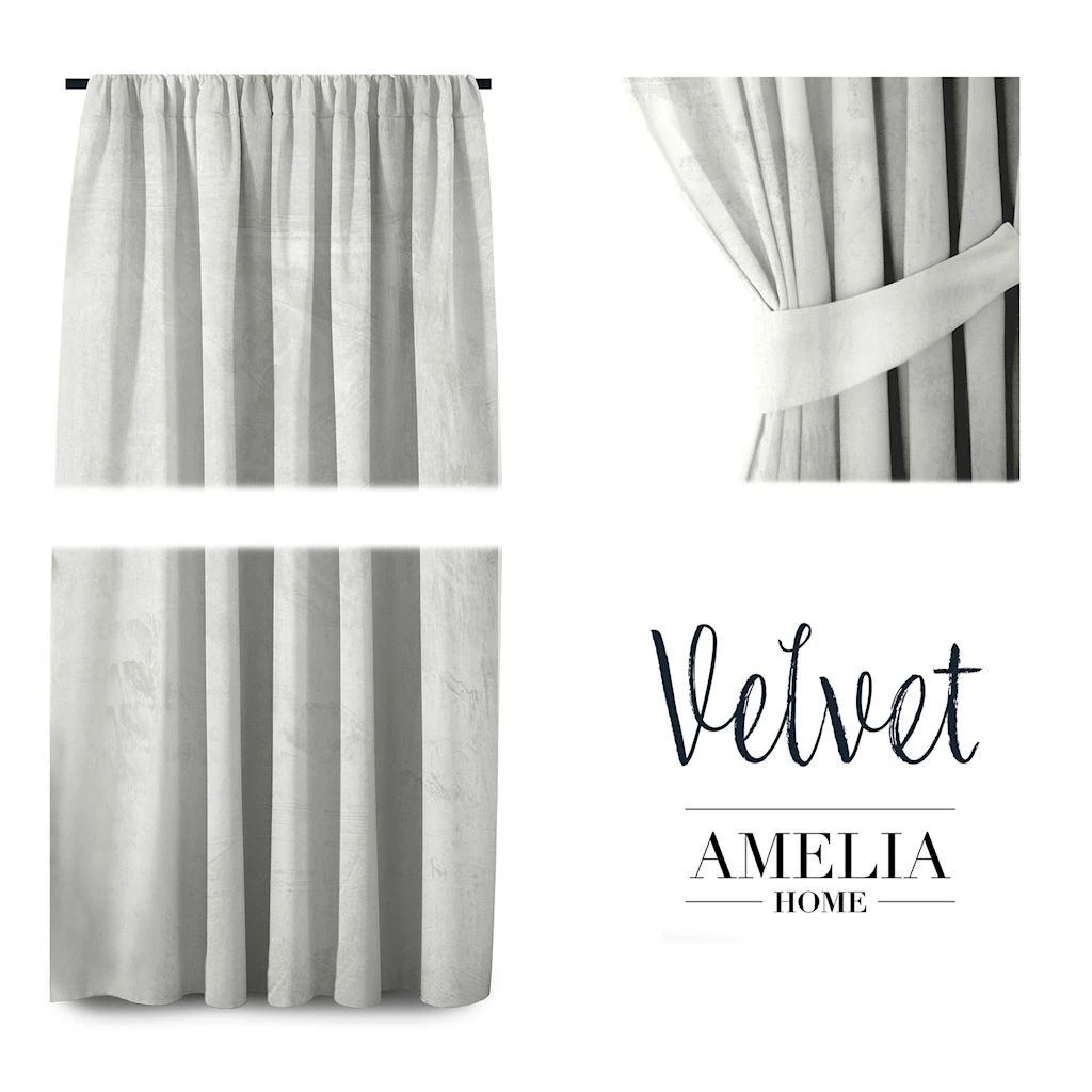 Naktinė užuolaida AmeliaHome VELVET 140X245 cm, 1 vnt., juosta/kabliukai, spalva: balta