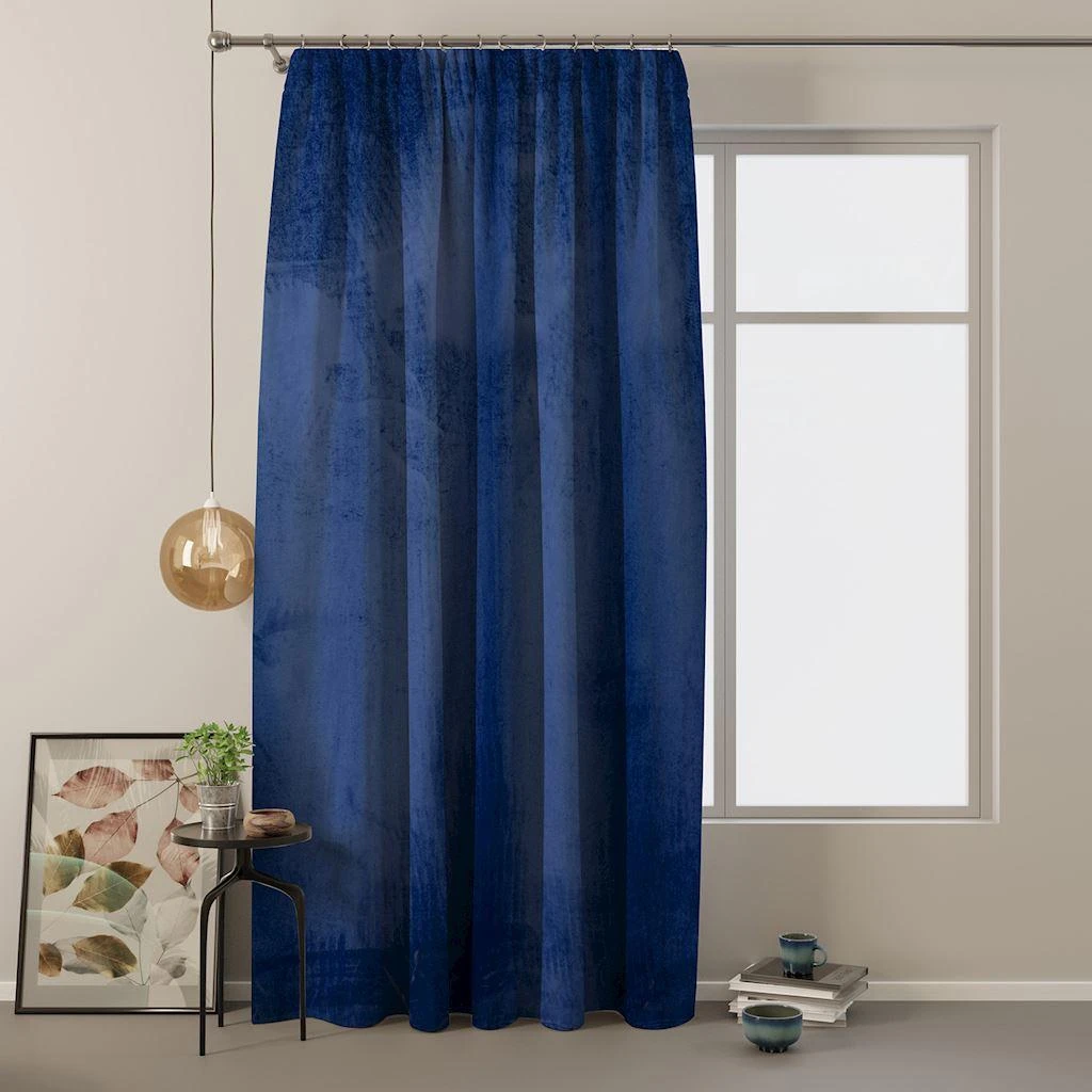 Naktinė užuolaida AmeliaHome VELVET 140X245 cm, 1 vnt., juosta/kabliukai, spalva: tamsiai mėlyna