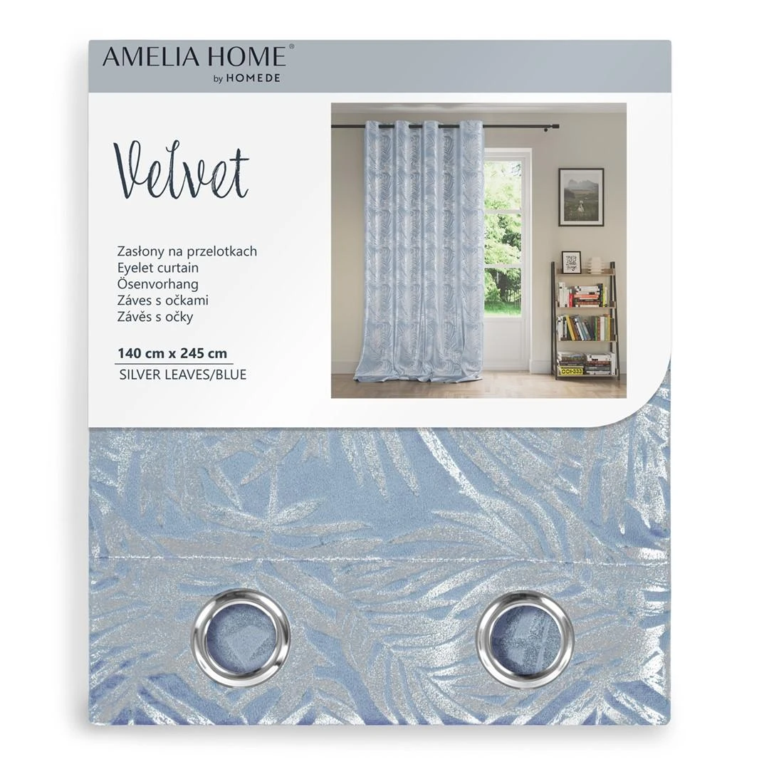 AmeliaHome Užuolaida su lapų raštu šviesiai mėlyna Velvet Amelia Home