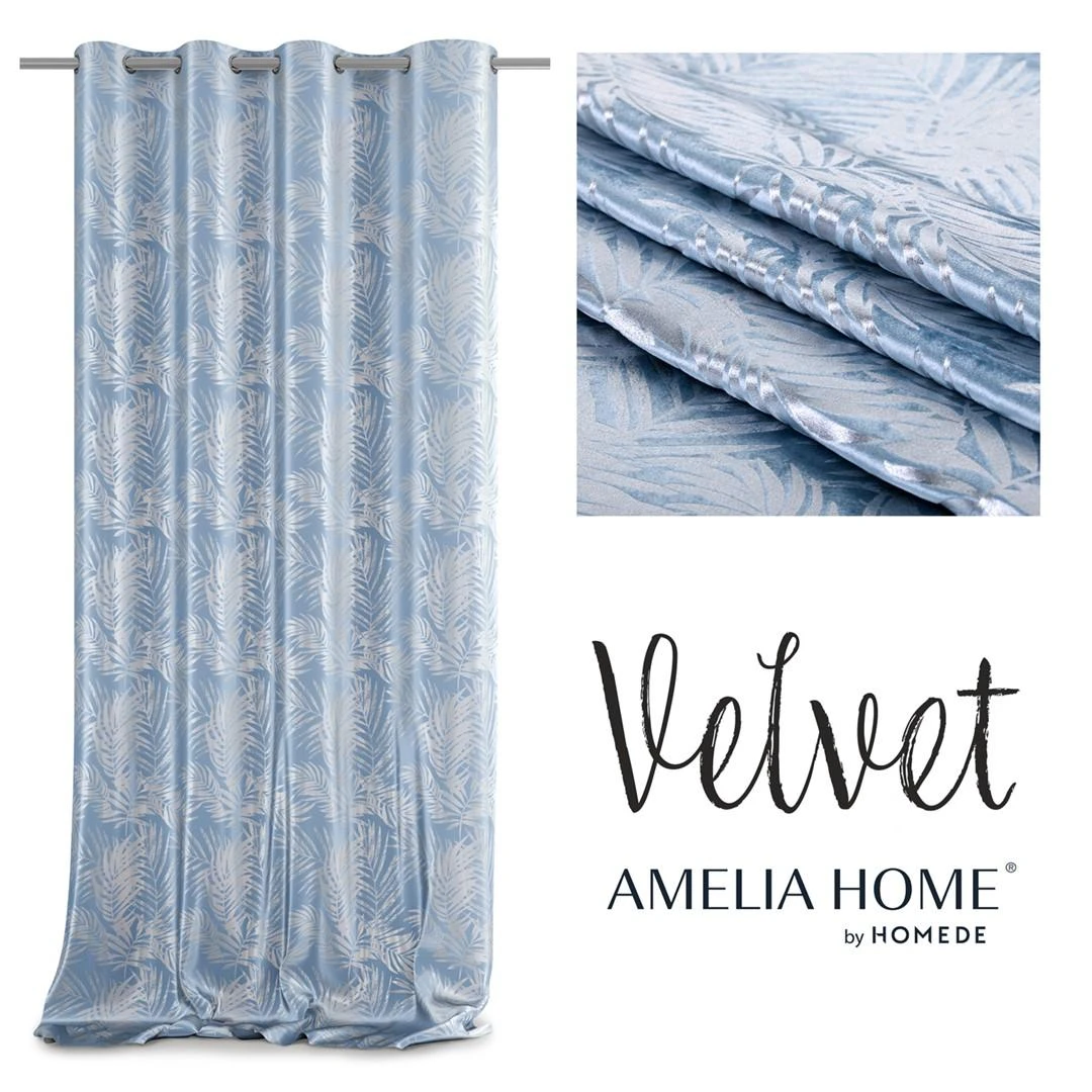 AmeliaHome Užuolaida su lapų raštu šviesiai mėlyna Velvet Amelia Home