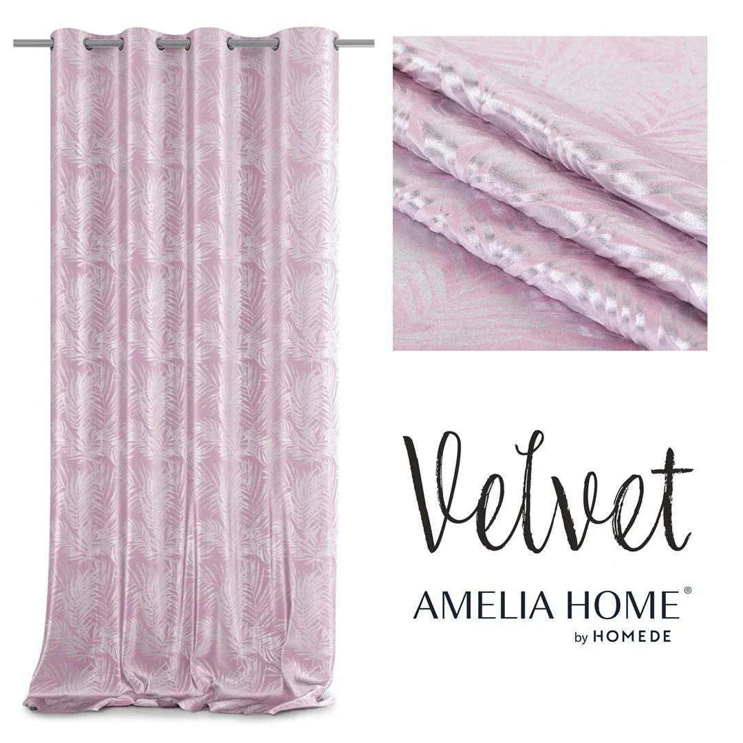 AmeliaHome Užuolaida su žiedais rožinės spalvos su sidabriniais lapais Velvet