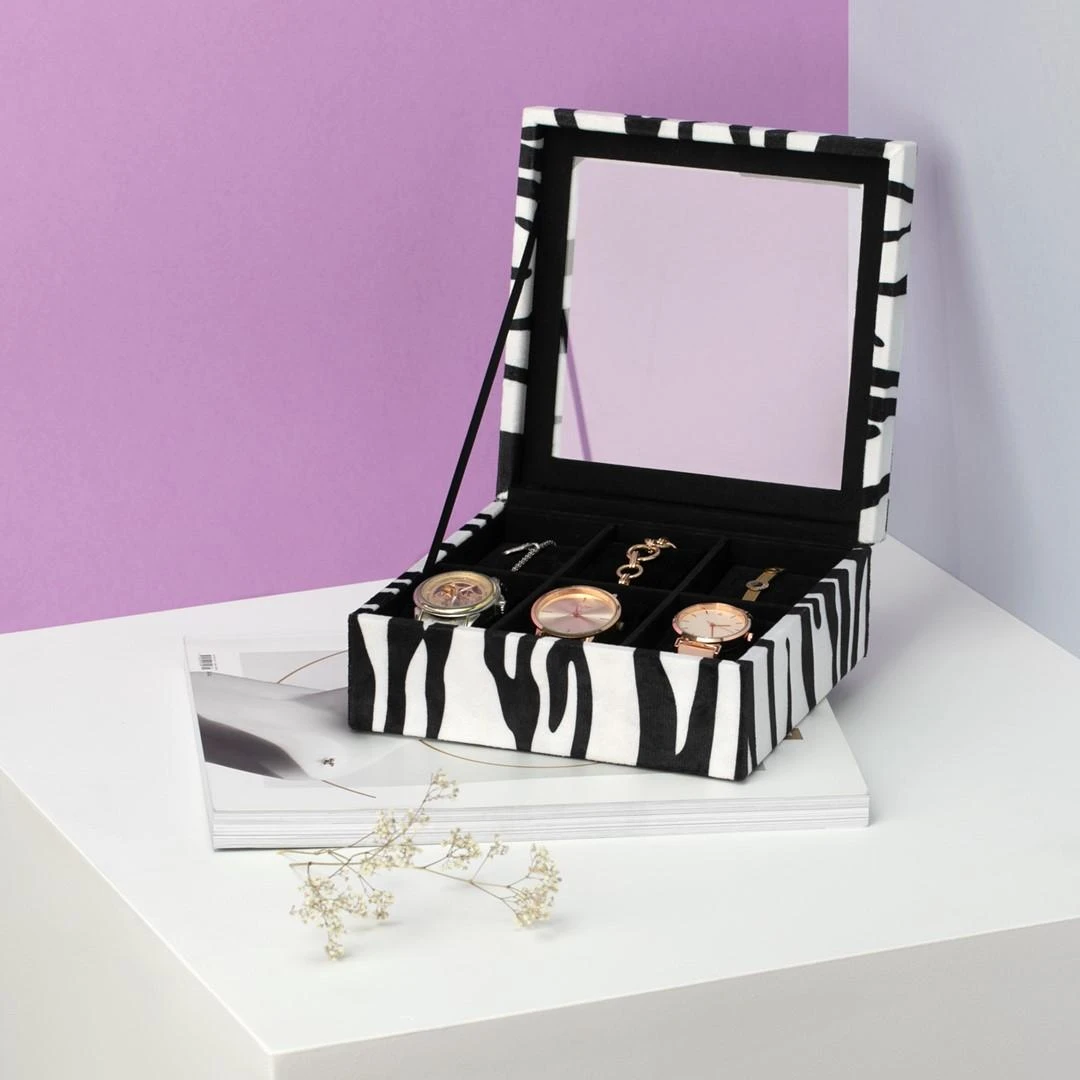 AmeliaHome JEWELRY BOX/AH/GLASEN/ZEBRA/18X7