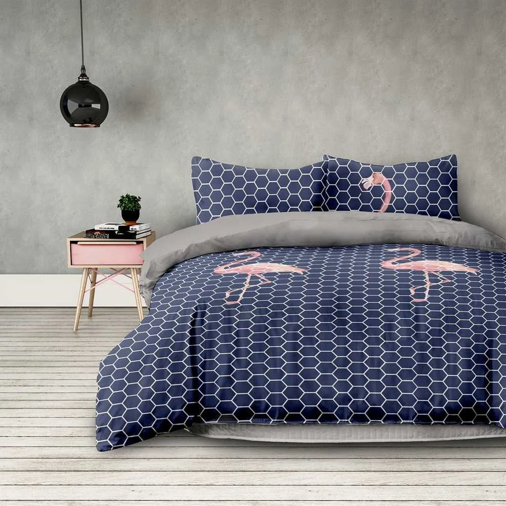 AmeliaHome Patalynės komplektas tamsus su flamingais AH Basic 155x220 cm (2) + 80x80 cm (2)