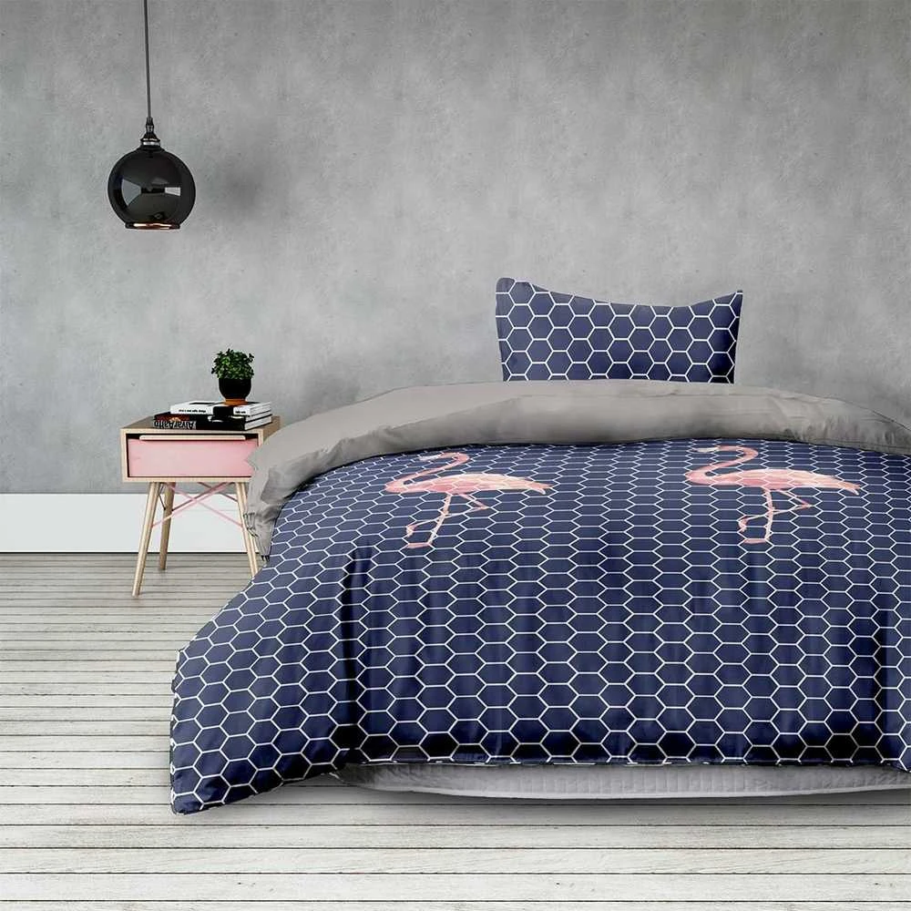 AmeliaHome Patalynės komplektas tamsus su flamingais AH Basic 155x220 cm (2) + 80x80 cm (2)