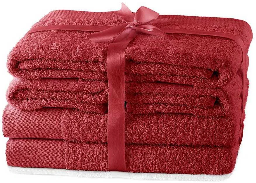 Rankšluostis AmeliaHome Rankšluosčių komplektas 2 × 70 × 140 cm ir 4 × 50 × 100 cm, tamsiai raudonos spalvos AH AMARI