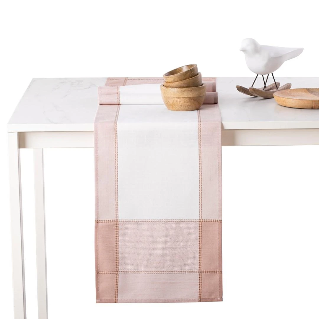 AmeliaHome Rožinė–balta staltiesė Lille 30×120 cm