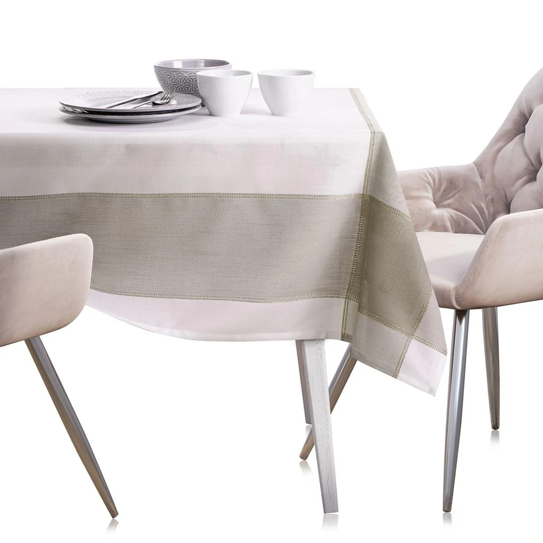 AmeliaHome Sevran staltiesė smėlinė–balta 140×300 cm