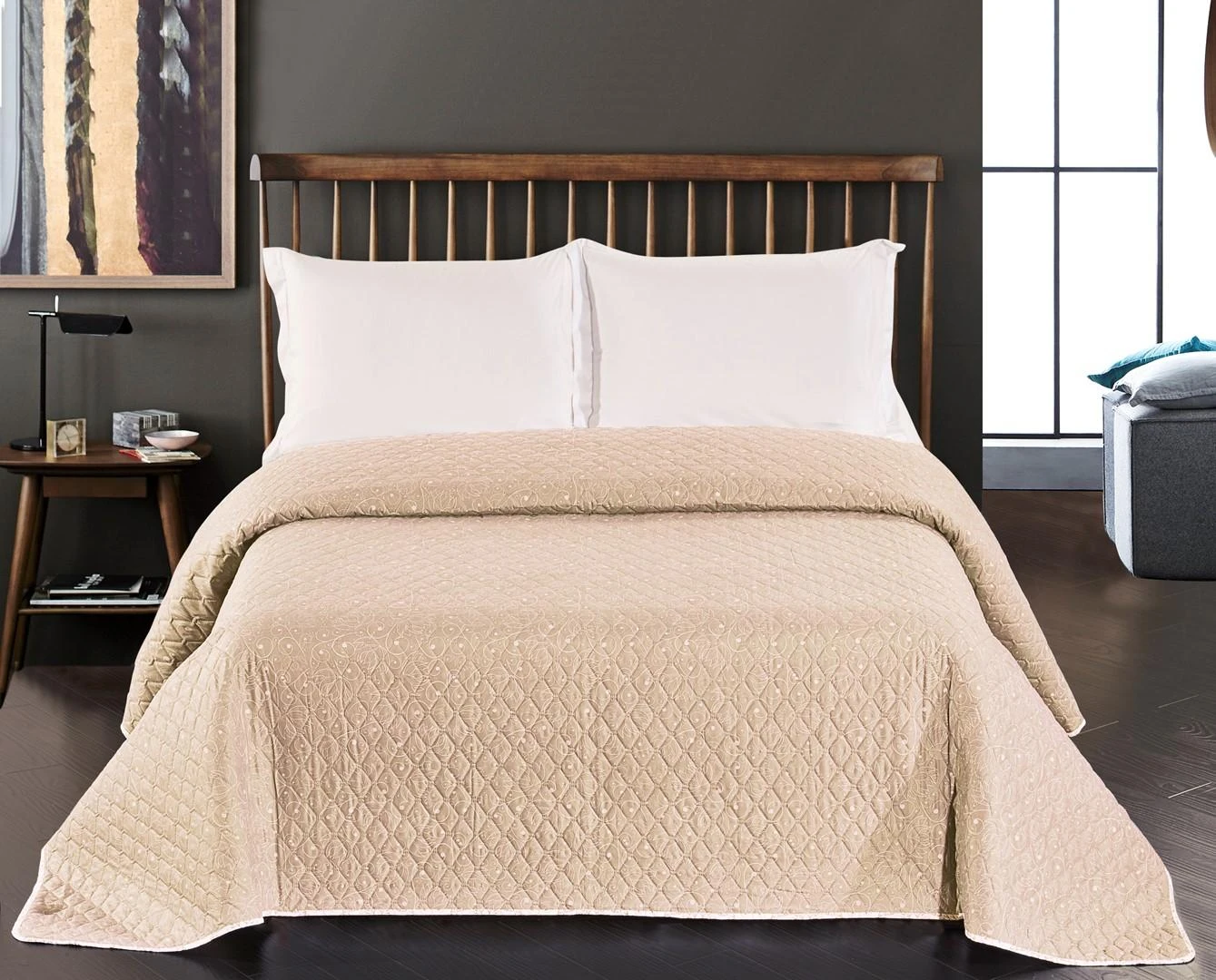 Dvipusė lovatiesė DecoKing ALHAMBRA 260x280 cm, baltos/smėlio spalvos