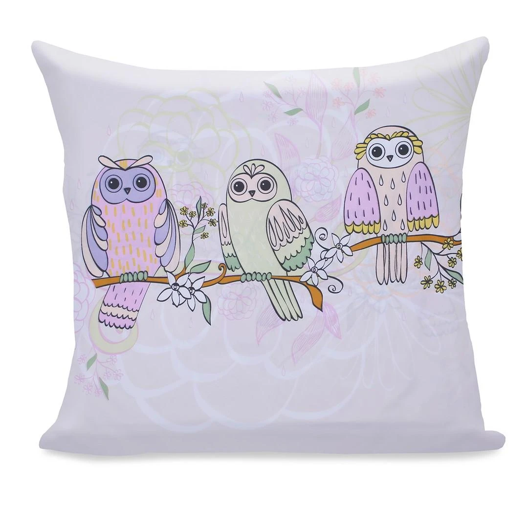 Pagalvės užvalkalas Owls su pastelinių pelėdų piešiniu
