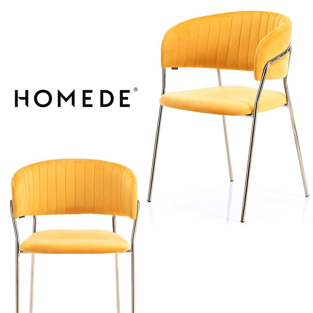 Homede LAREDO MINŠTA MODERNINĖ GELTONA KĖDĖ SVETAINEI, VALGOMAI, BIURO VELURUI