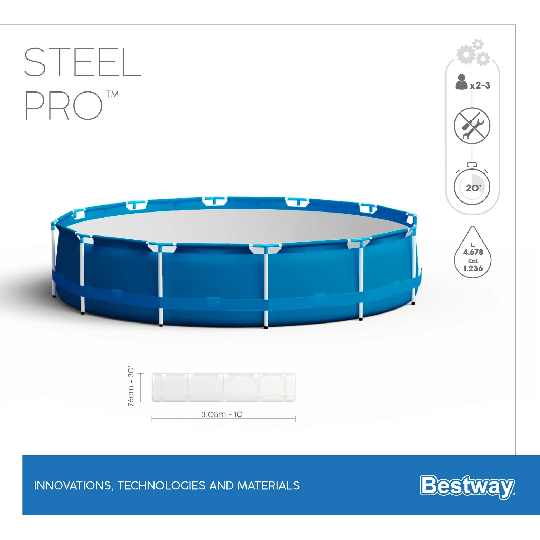 Karkasinis baseinas su siurbliu Bestway Steel Pro  56679 305x76cm