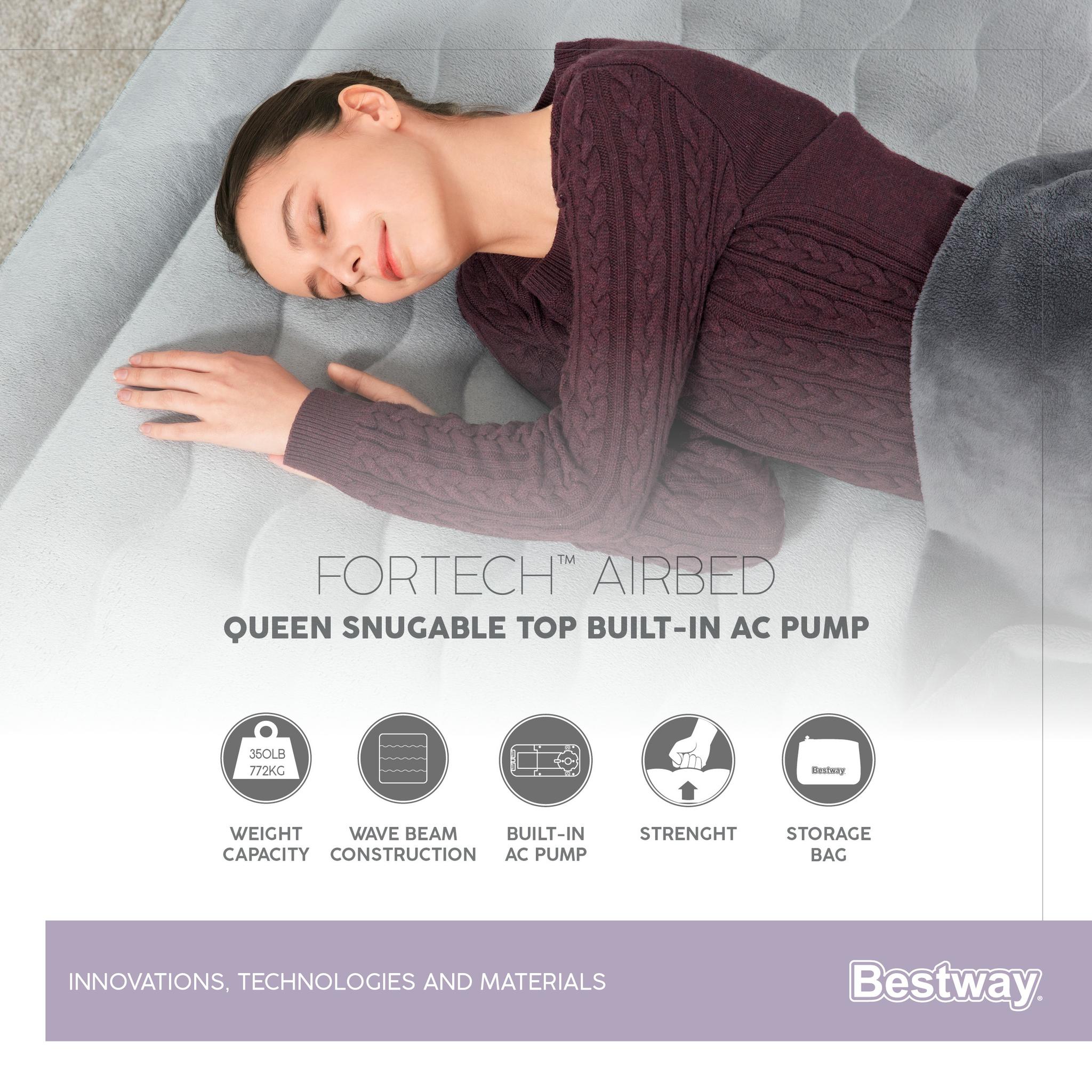 "Bestway® Fortech™" Pripučiamas dvivietis čiužinys "Snugable Top™" įmontuotas kintamosios srovės siurblys, 203 x 152 x 46 cm