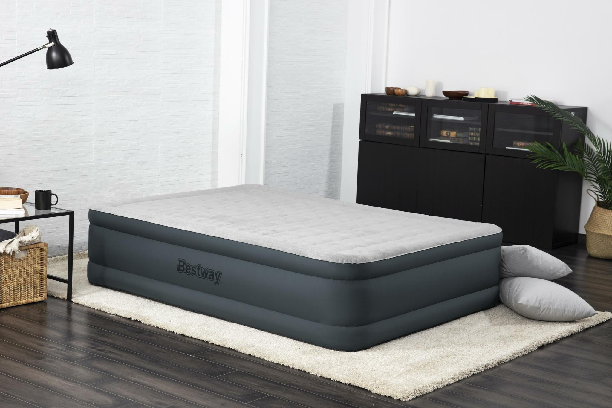 "Bestway® Fortech™" Pripučiamas dvivietis čiužinys "Snugable Top™" įmontuotas kintamosios srovės siurblys, 203 x 152 x 46 cm