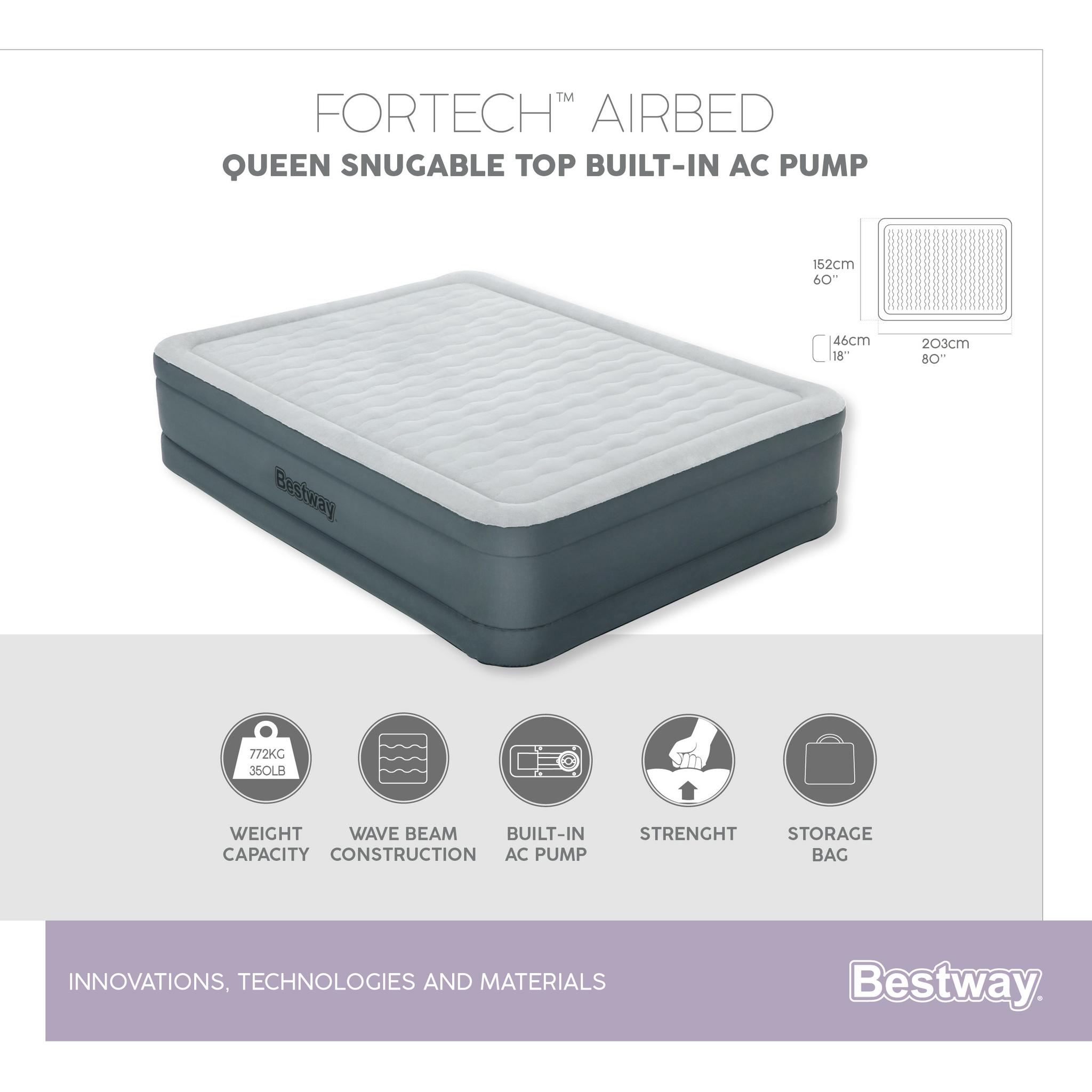 "Bestway® Fortech™" Pripučiamas dvivietis čiužinys "Snugable Top™" įmontuotas kintamosios srovės siurblys, 203 x 152 x 46 cm