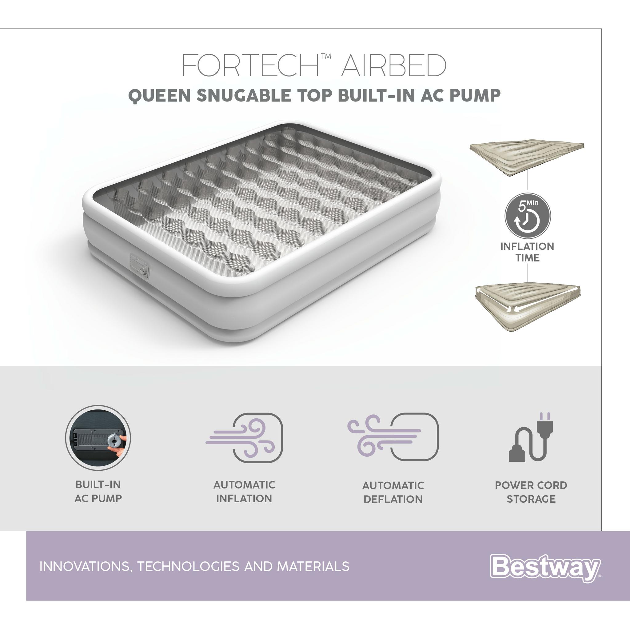 "Bestway® Fortech™" Pripučiamas dvivietis čiužinys "Snugable Top™" įmontuotas kintamosios srovės siurblys, 203 x 152 x 46 cm