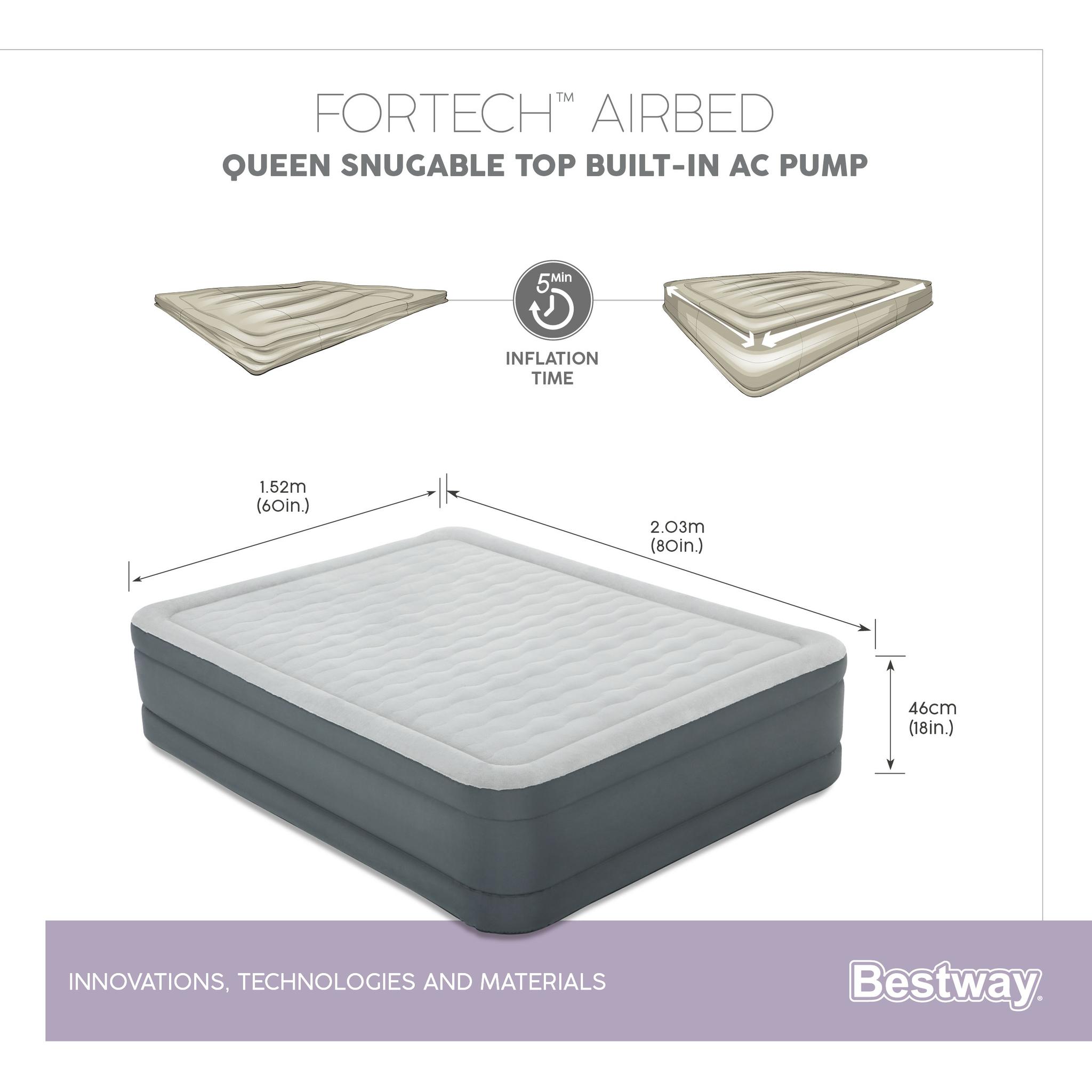 "Bestway® Fortech™" Pripučiamas dvivietis čiužinys "Snugable Top™" įmontuotas kintamosios srovės siurblys, 203 x 152 x 46 cm