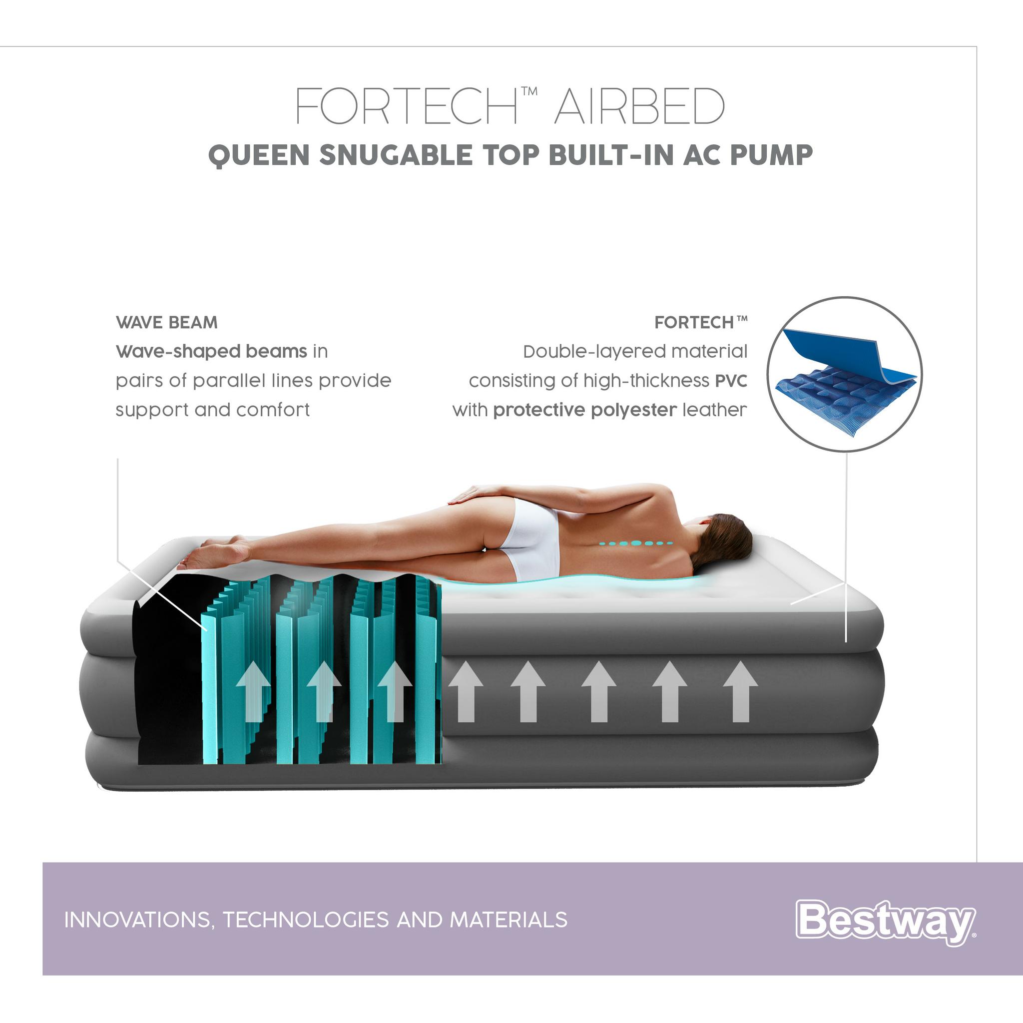 "Bestway® Fortech™" Pripučiamas dvivietis čiužinys "Snugable Top™" įmontuotas kintamosios srovės siurblys, 203 x 152 x 46 cm