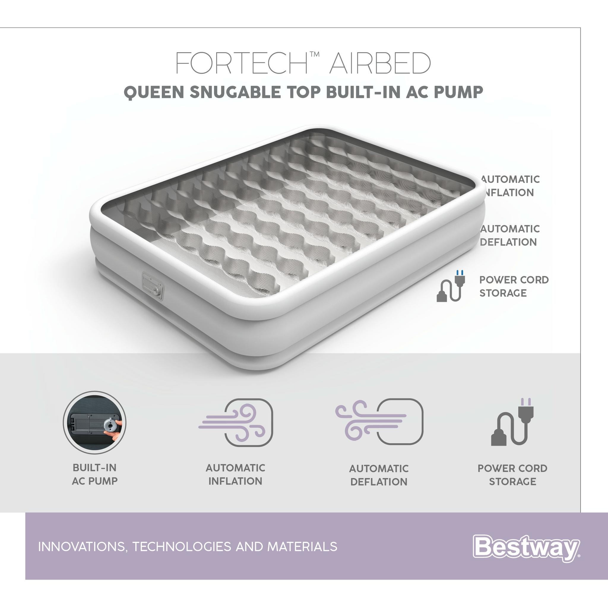 "Bestway® Fortech™" Pripučiamas dvivietis čiužinys "Snugable Top™" įmontuotas kintamosios srovės siurblys, 203 x 152 x 46 cm