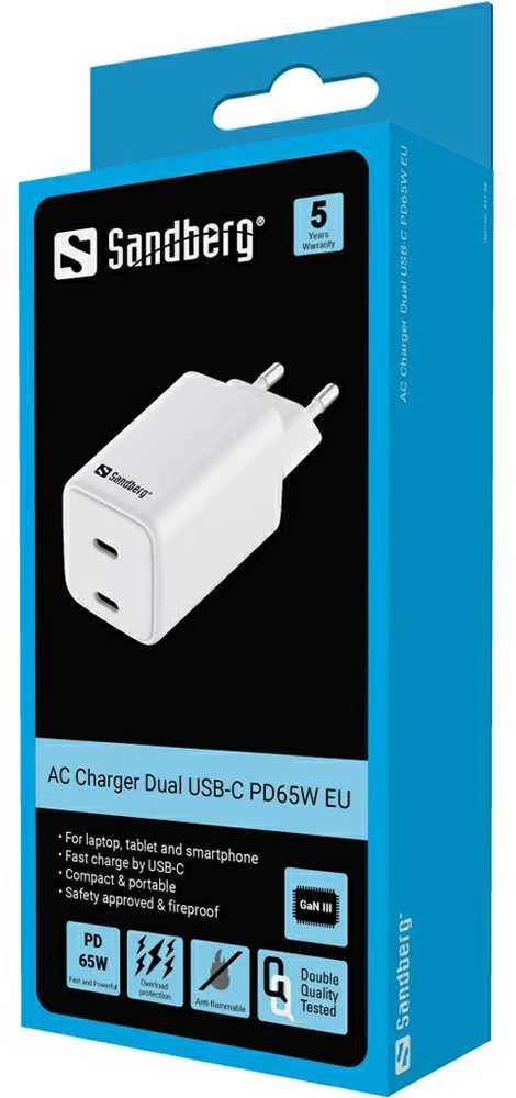 Sandberg kintamosios srovės įkroviklis Dual USB-C PD65W EU