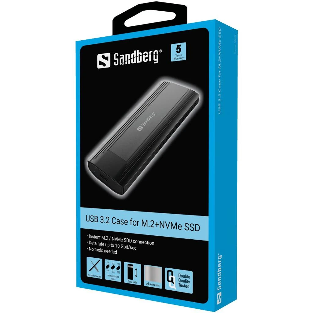 Sandberg M.2+NVMe SSD dėklas pakuotėje