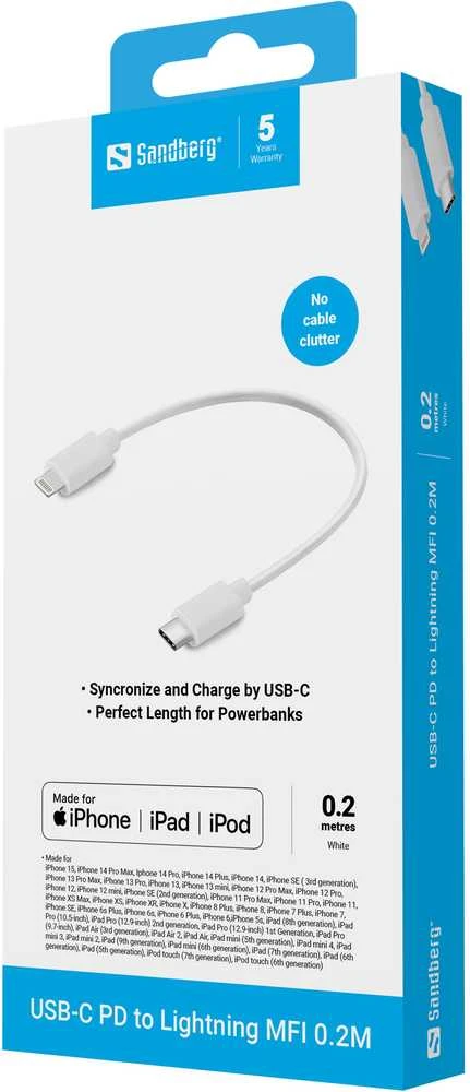 „Sandberg USB-C PD“ – „Lightning MFI“ 0,2 m