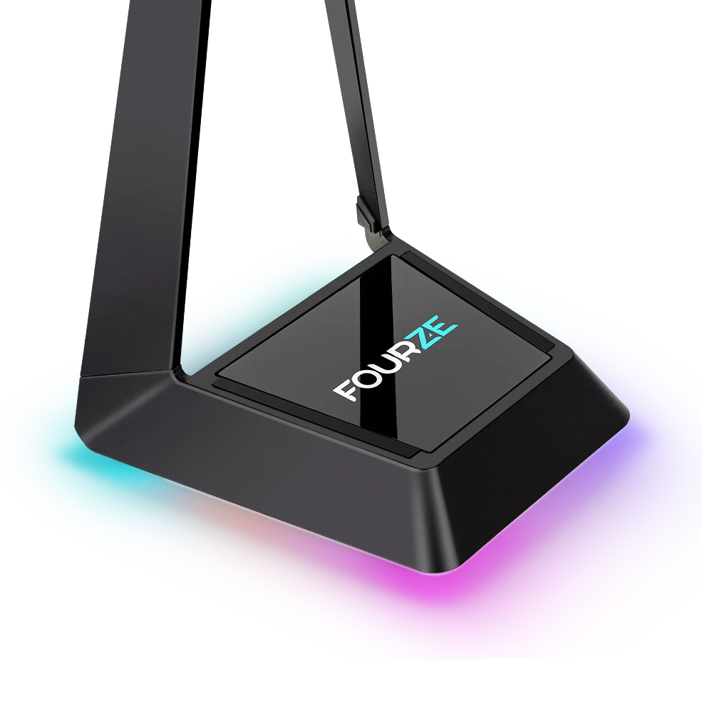 Ausinių stovas Fourze su RGB pašvietimu ir Qi belaidžiu įkrovimu, Juodas