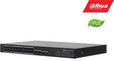 Dahua ePoE šakotuvas 100Mbps 24portu+2G uplink + 2SFP, ePoE iki 800m, Hi-PoE