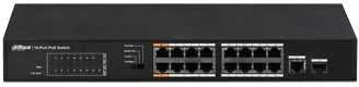Dahua Technology Co Dahua PoE šakotuvas 100Mbps 16portu+1G uplink + 1SFP, PoE iki 250, Hi-PoE