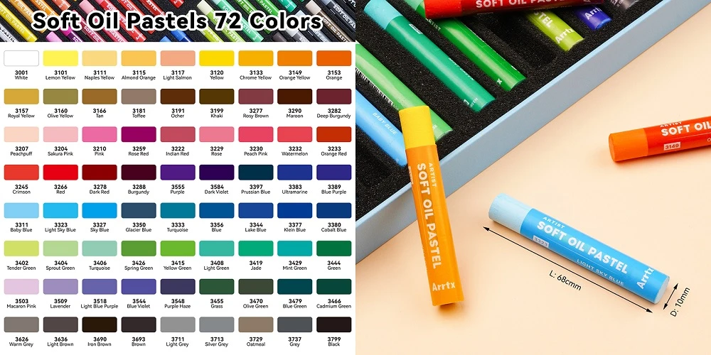 Aliejinių pastelių rinkinys ARRTX, 72 spalvų aprašymas - Prekės nuotrauka