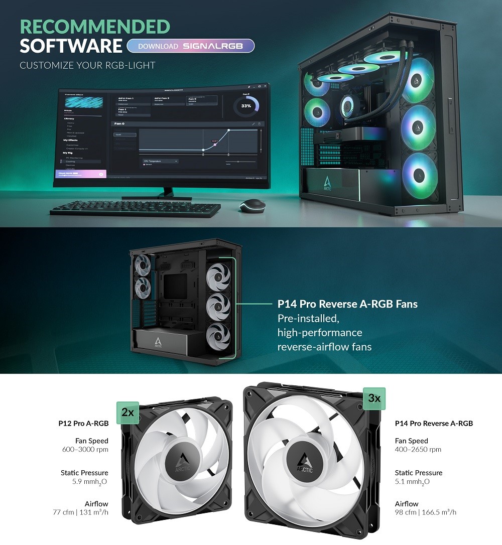 ARCTIC Premium E-ATX PC korpusas Xtender, juodas aprašymas - Prekės nuotrauka