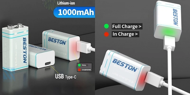 Bestonhkindustry Hismart Baterija 9V (krona), įkraunama su USB-C lizdu, 1000mAh, Li-Ion aprašymas - Prekės nuotrauka
