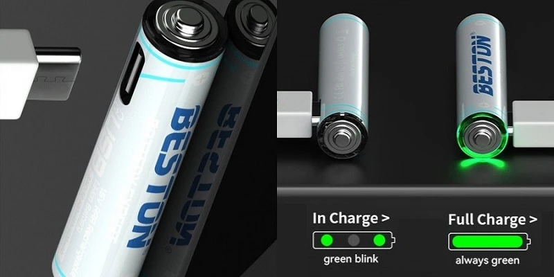 Hismart Baterijos AAA įkraunamos su USB-C lizdu, 400mAh, Li-Ion, 4 vnt. aprašymas - Prekės nuotrauka