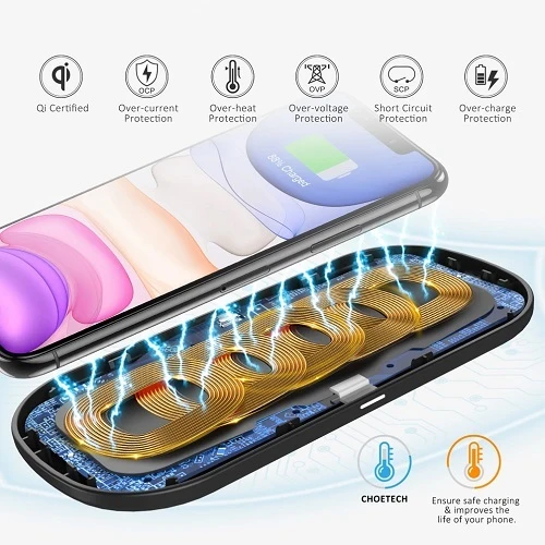 Belaidis įkroviklis CHOETECH, 18W, 2in1, juodas aprašymas - Prekės nuotrauka