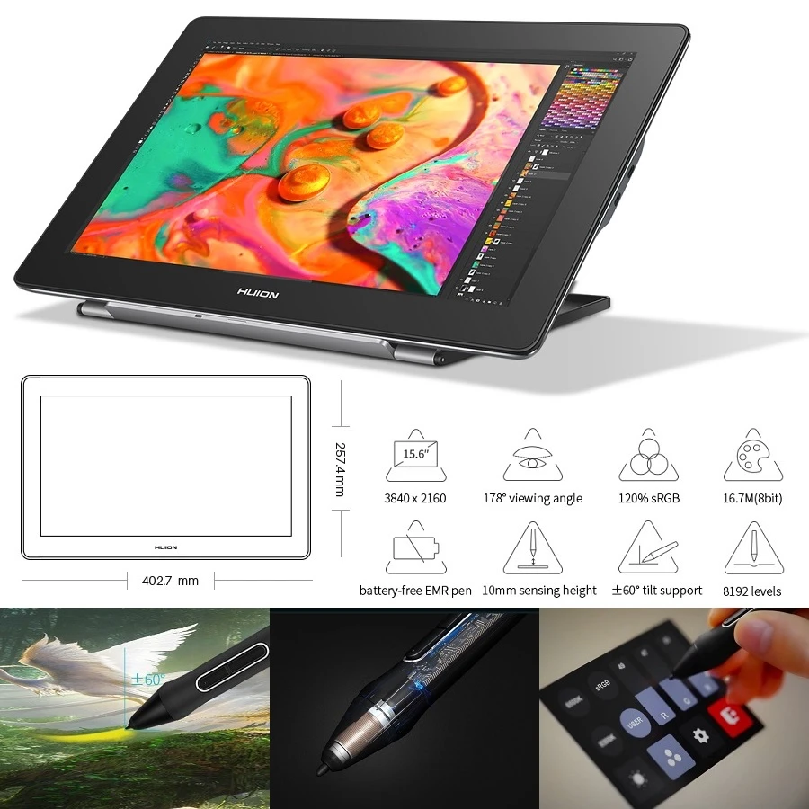 Grafinė planšetė HUION Kamvas Pro 16 (4K) aprašymas - Prekės nuotrauka