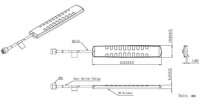 Hismart GSM antena, 824~960/1710~2170MHz, 2dBi, 11cm aprašymas - Prekės nuotrauka